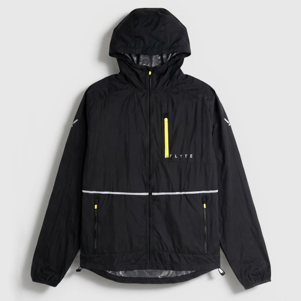 Mens Finch Windproof Packable Hooded Running Jacket (Black) #contain