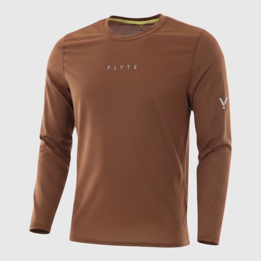 Mens Aeolus Core Long Sleeve Running Tee (Emperador) #contain ✦AI