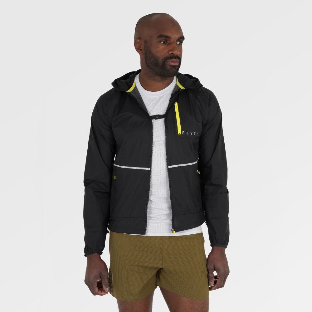 Mens Finch Windproof Packable Hooded Running Jacket (Black)
