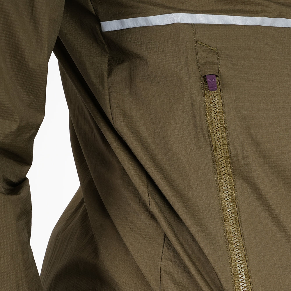 Mens Finch Windproof Packable Hooded Running Jacket (Khaki)