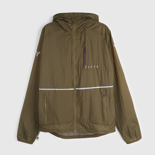 Mens Finch Windproof Packable Hooded Running Jacket (Khaki)