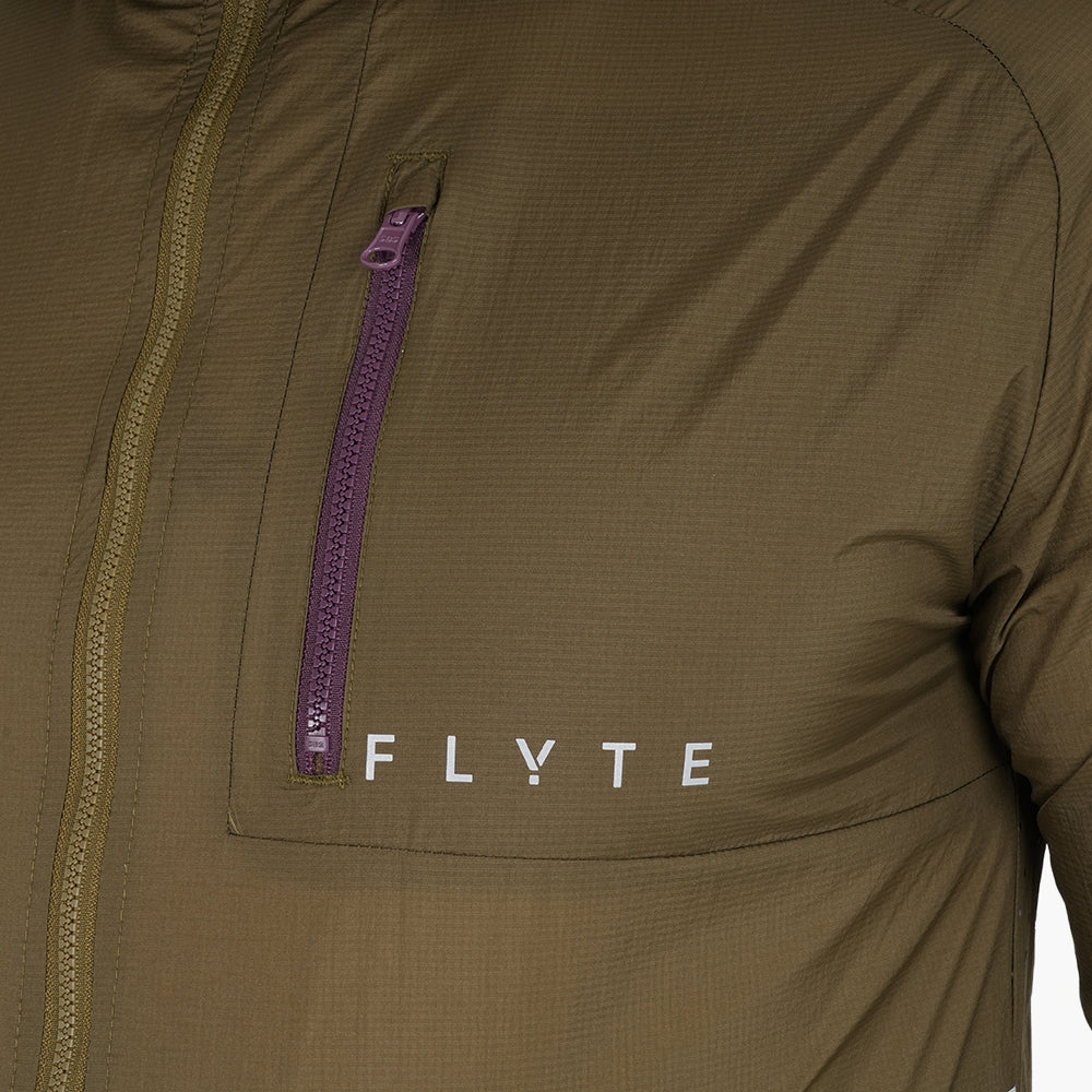 Mens Finch Windproof Packable Hooded Running Jacket (Khaki)