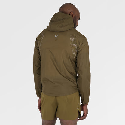Mens Finch Windproof Packable Hooded Running Jacket (Khaki)