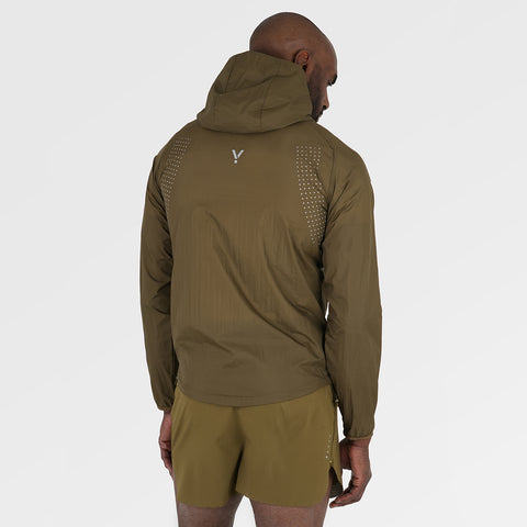 Mens Finch Windproof Packable Hooded Running Jacket (Khaki)
