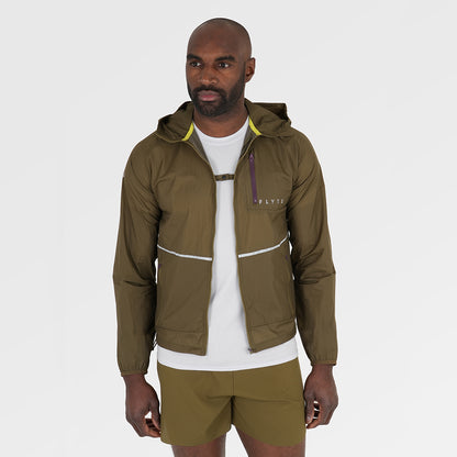 Mens Finch Windproof Packable Hooded Running Jacket (Khaki)