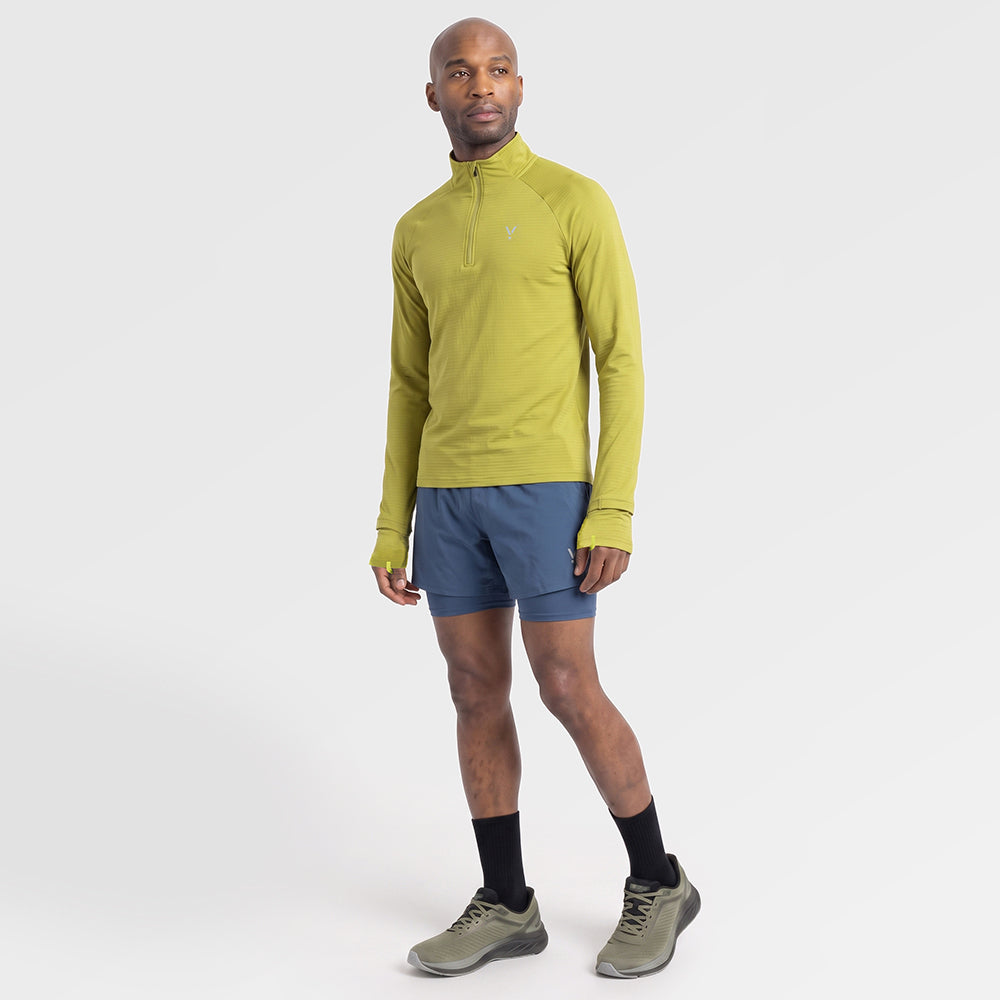 Mens Horizon 1/4 Zip Hoodless Running Grid Fleece Pullover (Lime) ✦AI