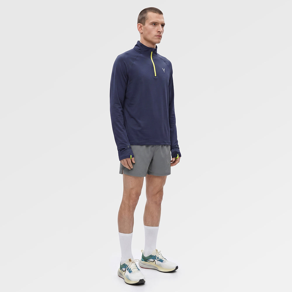 Mens Horizon 1/4 Zip Hoodless Running Grid Fleece Pullover (Navy) ✦AI