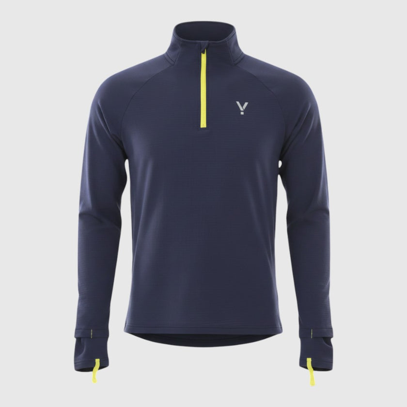 Mens Horizon 1/4 Zip Hoodless Running Grid Fleece Pullover (Navy) #contain ✦AI
