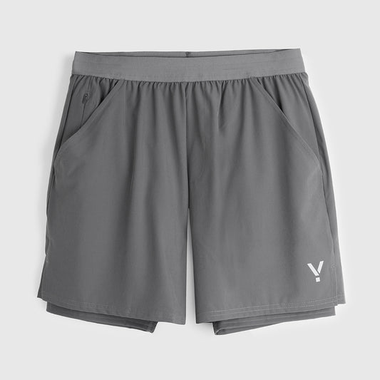 Mens Skua 5 Inch Core 2-In-1 Running Shorts (Gray Pinstripe)