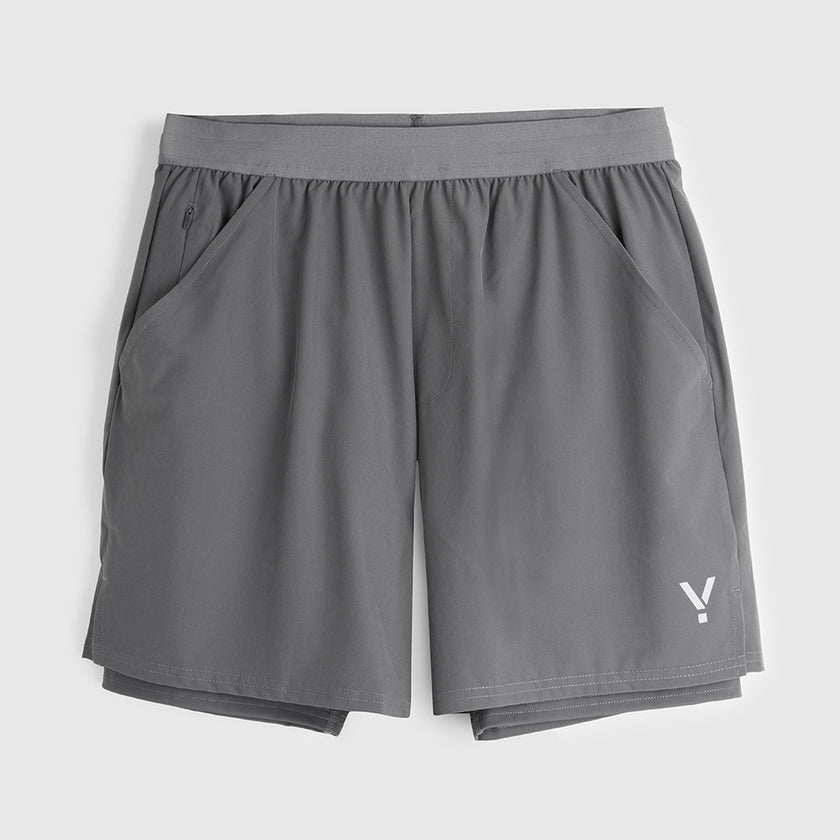 Mens Skua 5 Inch Core 2-In-1 Running Shorts (Gray Pinstripe) #contain