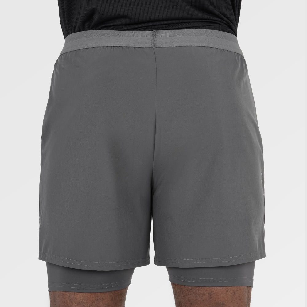 Mens Skua 5 Inch Core 2-In-1 Running Shorts (Gray Pinstripe)