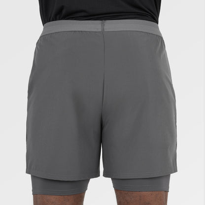 Mens Skua 5 Inch Core 2-In-1 Running Shorts (Gray Pinstripe)