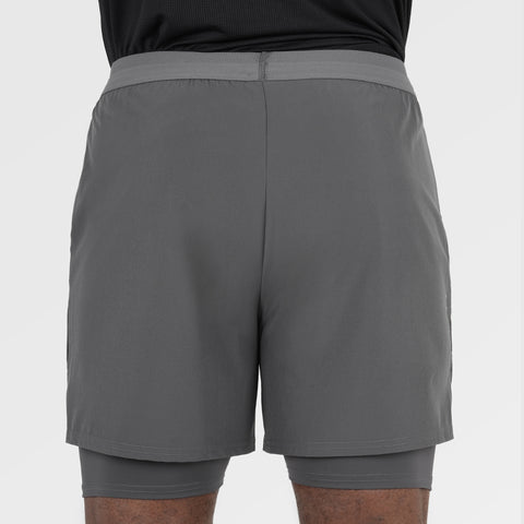 Mens Skua 5 Inch Core 2-In-1 Running Shorts (Gray Pinstripe)