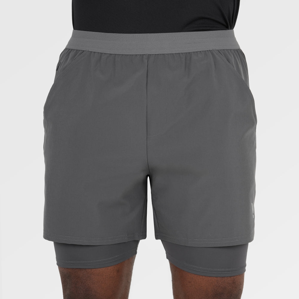 Mens Skua 5 Inch Core 2-In-1 Running Shorts (Gray Pinstripe)