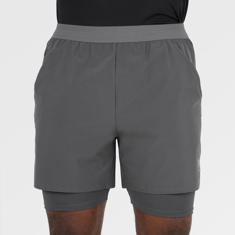 Mens Skua 5 Inch Core 2-In-1 Running Shorts (Gray Pinstripe)