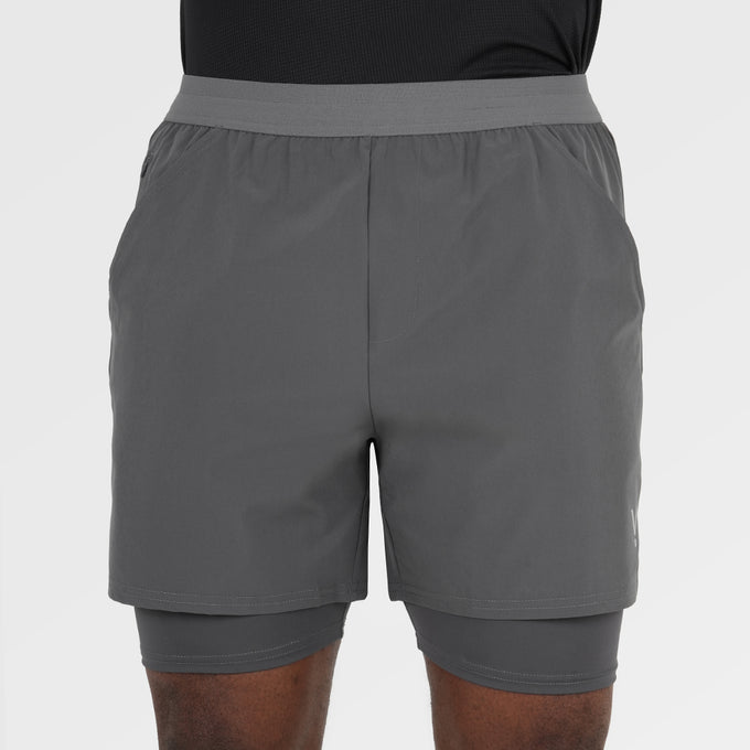Mens Skua 5 Inch Core 2-In-1 Running Shorts (Gray Pinstripe)