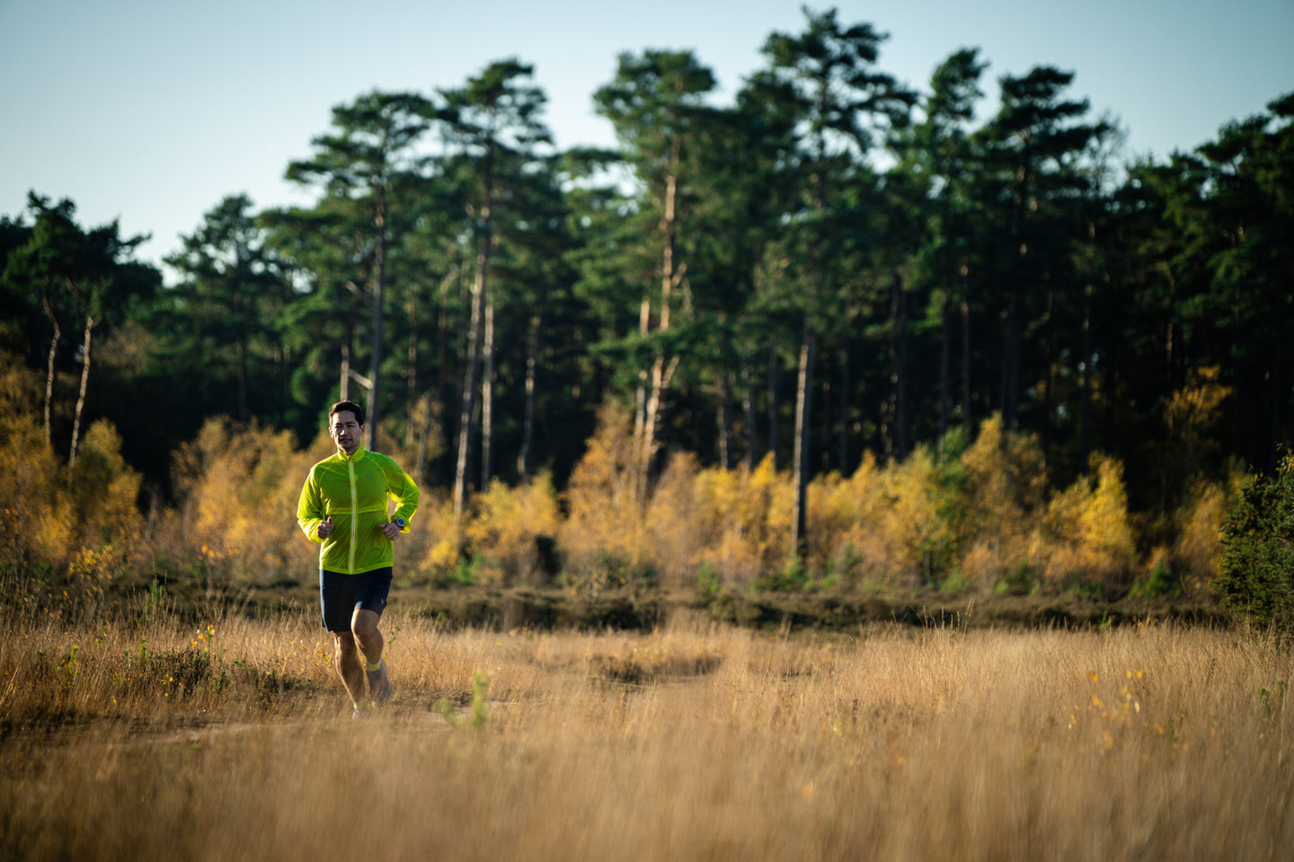 Person running through a field