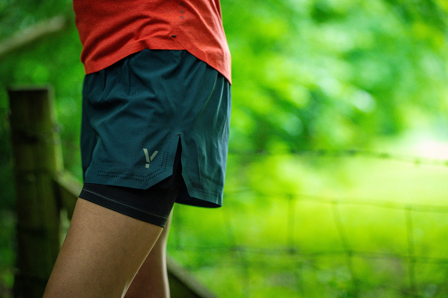 Woman wearing 2-in-1 running shorts
