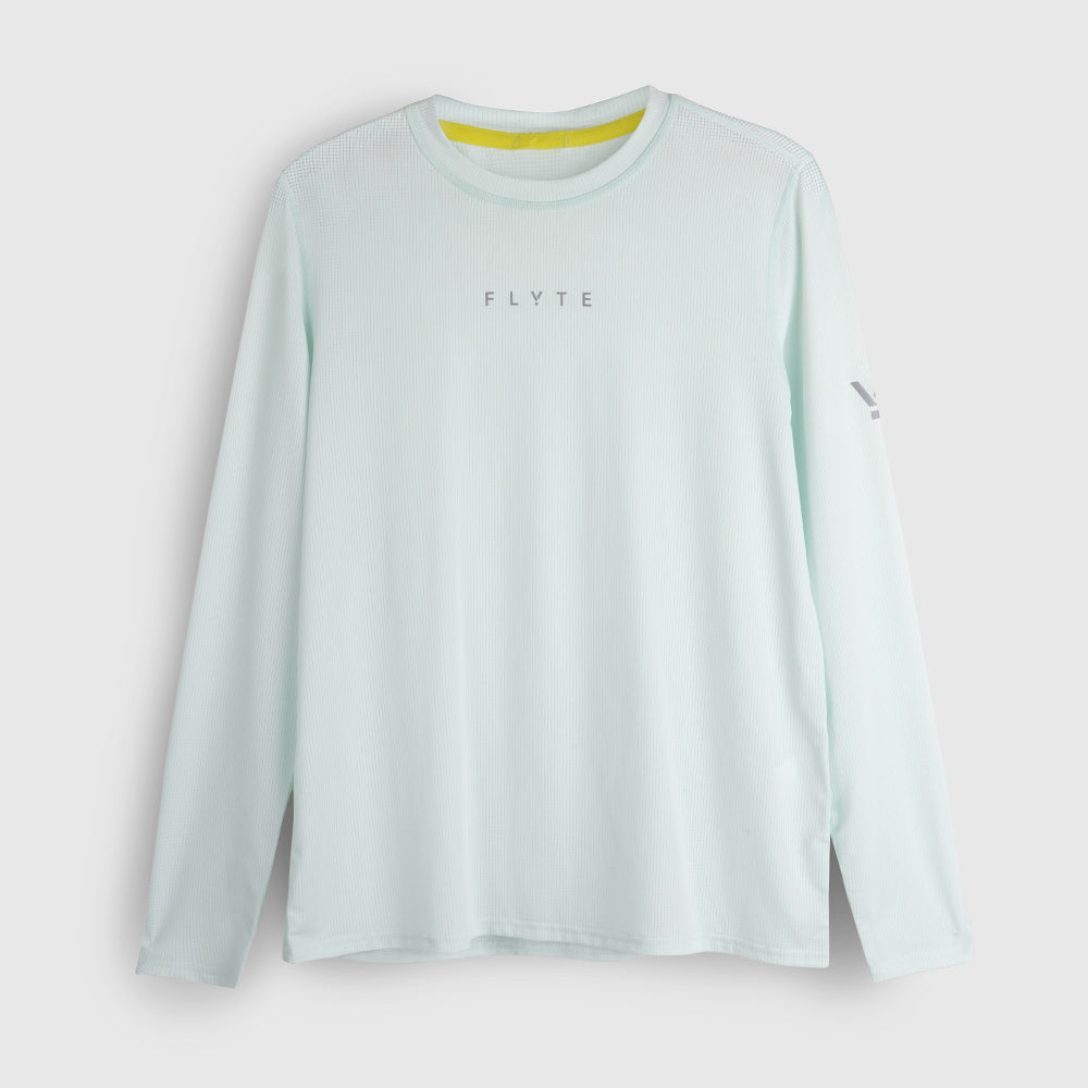 Womens Elpis Core Long Sleeve Running Tee (Morning Mist) #contain
