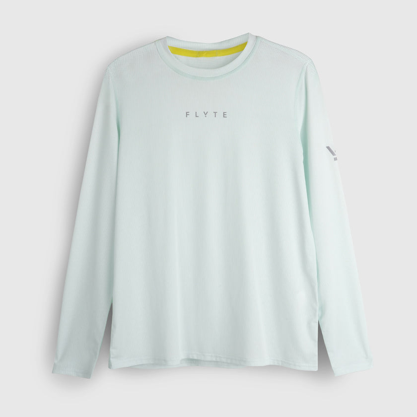 Womens Elpis Core Long Sleeve Running Tee (Morning Mist) #contain