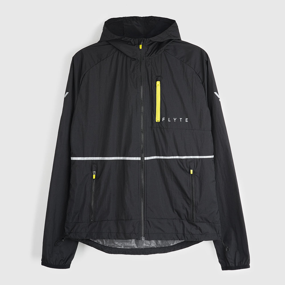Womens Finch Windproof Packable Hooded Running Jacket (Black)