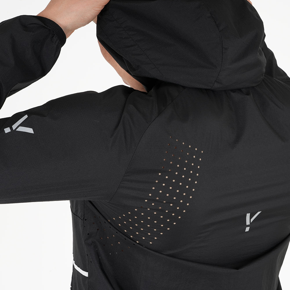 Womens Finch Windproof Packable Hooded Running Jacket (Black)