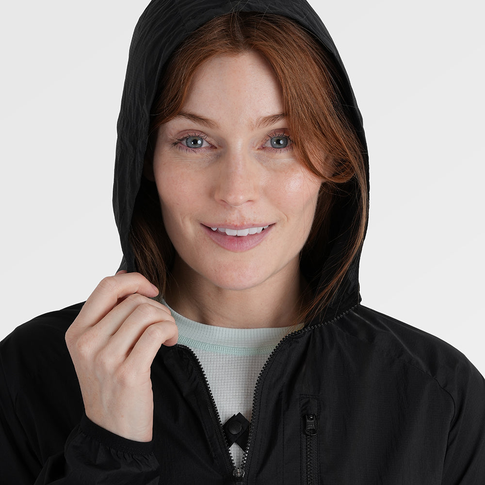 Womens Finch Windproof Packable Hooded Running Jacket (Black)