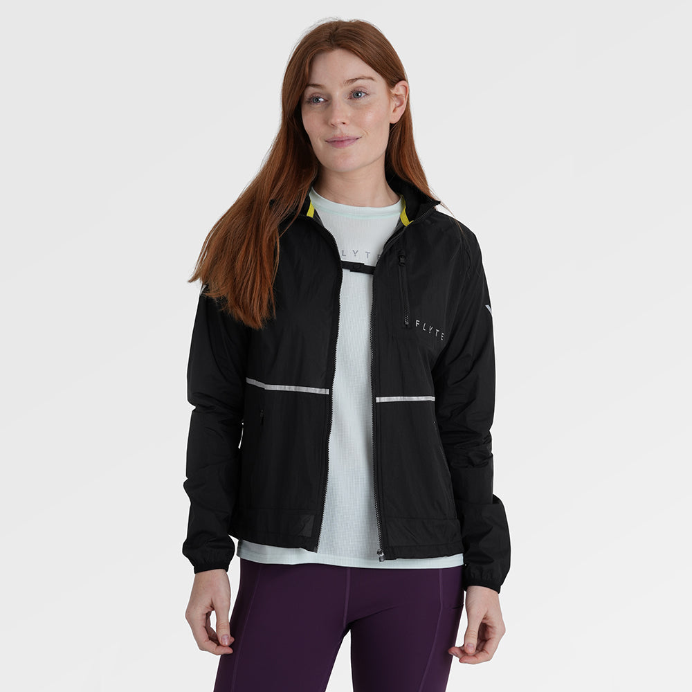 Womens Finch Windproof Packable Hooded Running Jacket (Black)